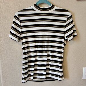 Sanctuary Essential Stripe Mock Neck Ribbed T-Shirt - Size: M